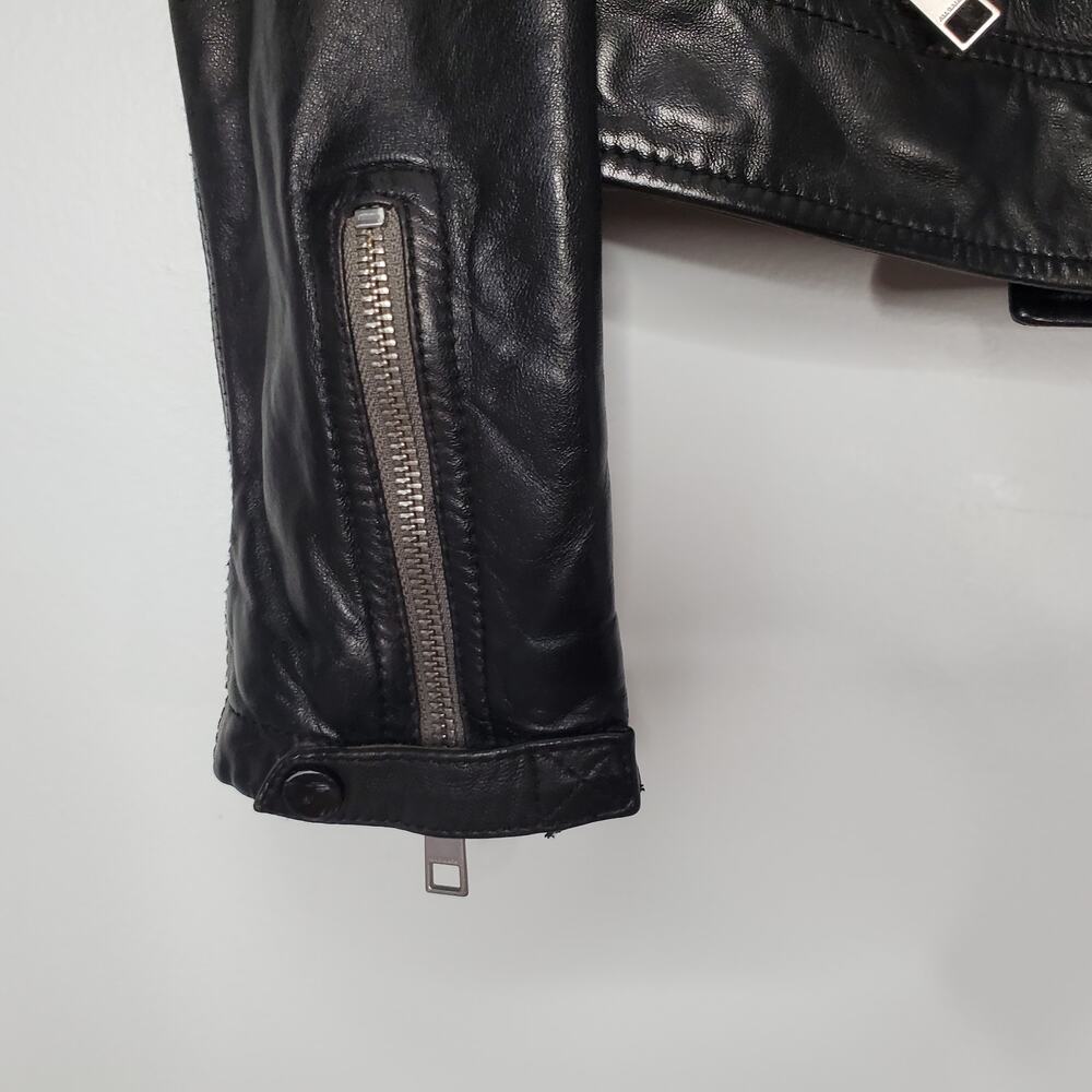 AllSaints Conroy Quilted Leather Zip Biker Jacket Black Asymmetric Size US 4 - Picture 8 of 11